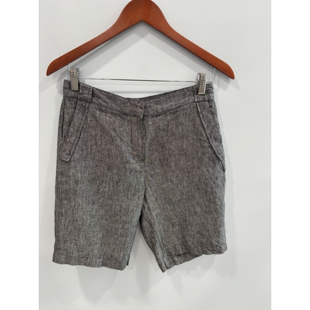 Saks Fifth Avenue 100% Linen Shorts Size 4 Gray Tailored Flat Front Summer Beach - Picture 3 of 11